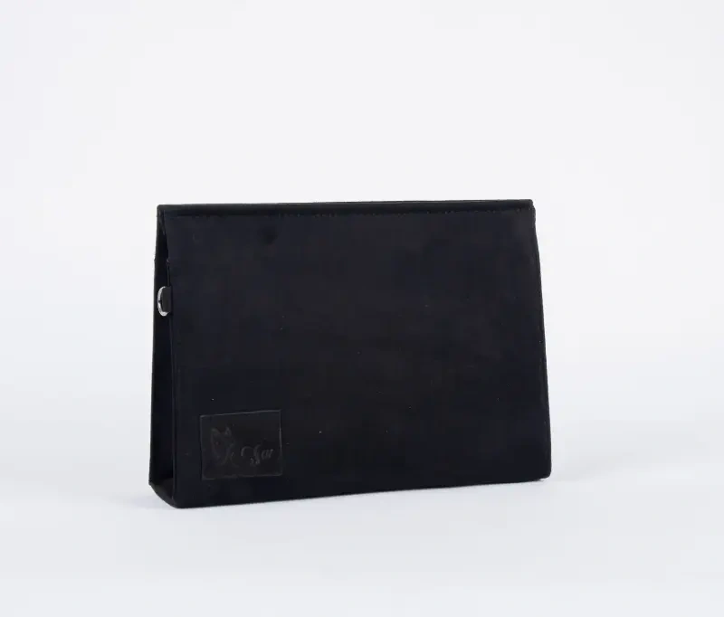 Black velvet clutch bag