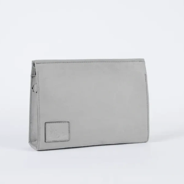 Gray velvet clutch bag
