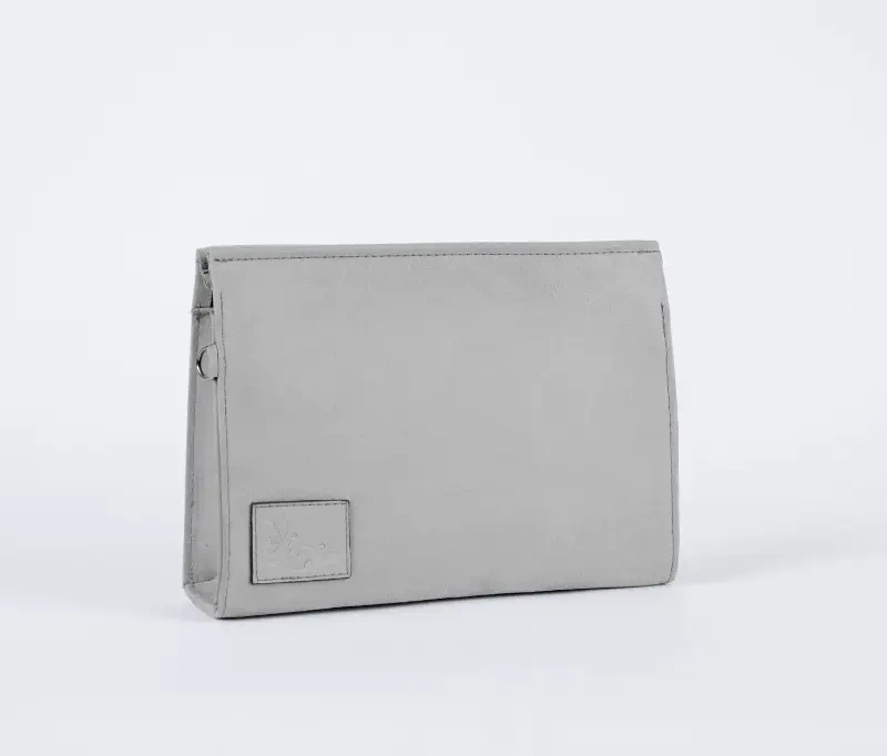 Gray velvet clutch bag