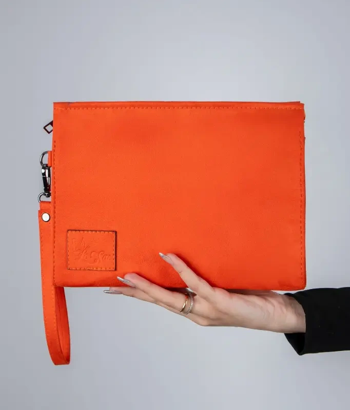 Orange Velvet clutch bag