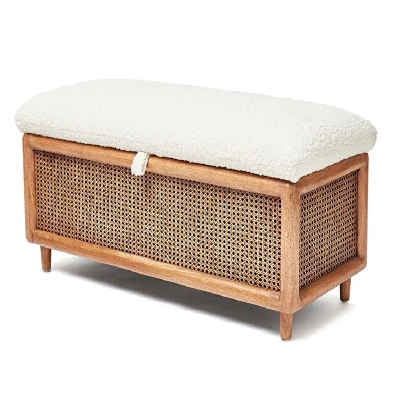 Boho Style Rattan Bench with Hidden Storage – Soft Cushioned Seat DE009
