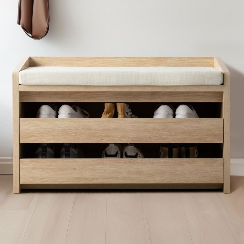 Wooden Shoe Storage Bench With Cushion DE016