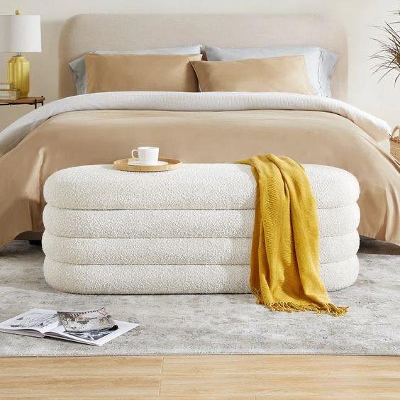 Modern Boho Puff Bench With Storage Unit For End Bed DE024